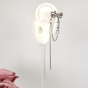 Brand New Bow Butterfly Rhinestone Silver Ear Hook Earrings